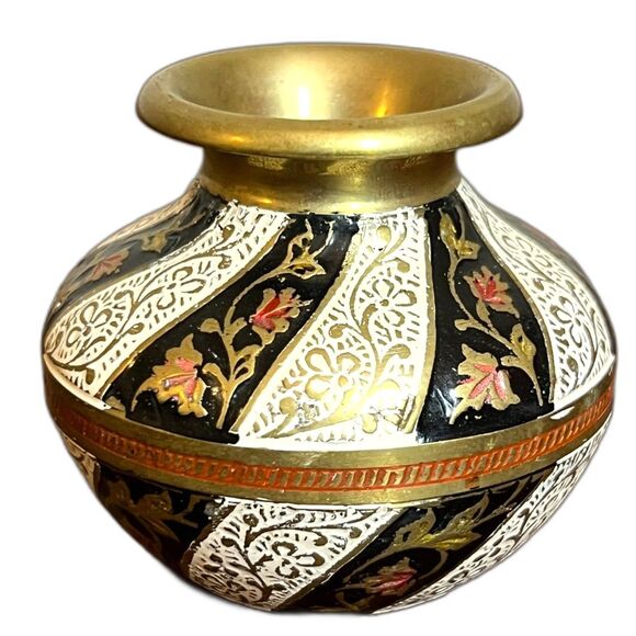 Vintage Brass Pen Holder Ink Pot Well Heavy Metal Handmade India Gold 2.5" x 3" - Picture 1 of 4